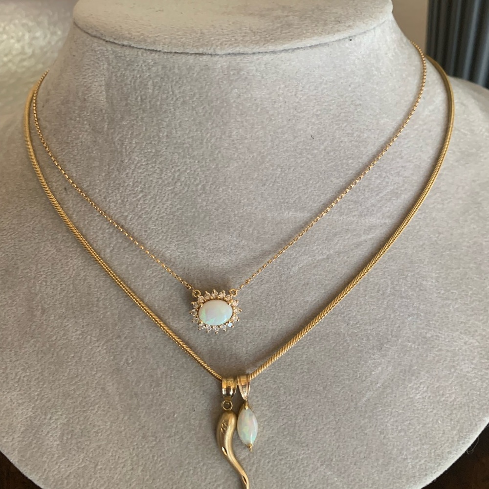 Beautiful 14k Opal + Diamond Necklace - Picture 3 of 3